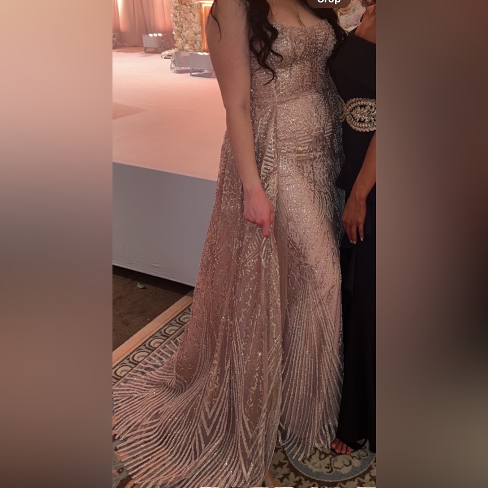 Custom Rose Gold Sequin Gown | Formal Evening Dress with Sheer Overlay Train